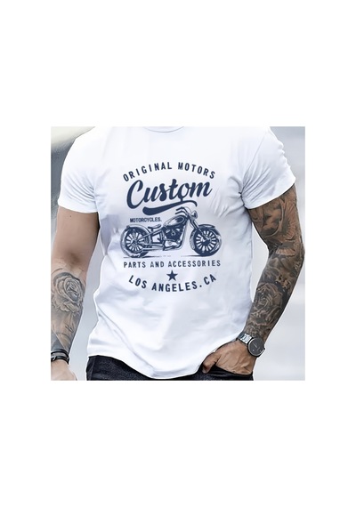 Caddemia Moda Rahat Gevşek Büyük Boy Retro Motosiklet Desen Baskılı Yuvarlak Boyun Beyaz 2XL Caddemia Moda Rahat Gevşek Büyük Boy Retro Motosiklet Desen Baskılı Yuvarlak Boyun Beyaz 2XL