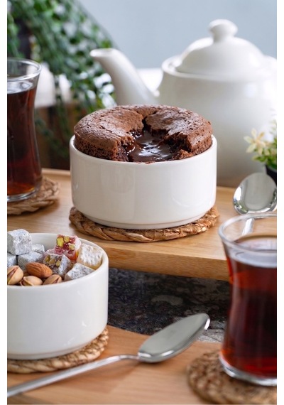 10 Cm 2'li Porselen Sufle Kabı Mini Fırın Kabı / Ramekin Kırık Beyaz