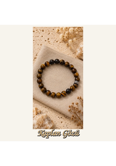 Kaplan Gözü Taşı Bileklik 8 Mm, Unisex, Elastik Çok Renkli