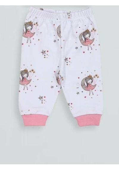 Breeze Kız Bebek Desenli Pamuklu Pijama Takım-15340 Beyaz