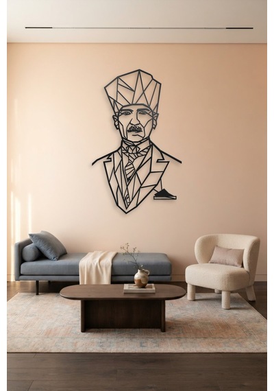 Atatürk Çizgi Metal Duvar Tablosu - Duvar Sanatı - Duvar Dekoru - Siyah