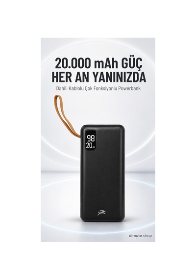 20.000 Mah  & Led Işıklı Siyah Powerbank Kesintisiz Güç Siyah - 747408433 Siyah