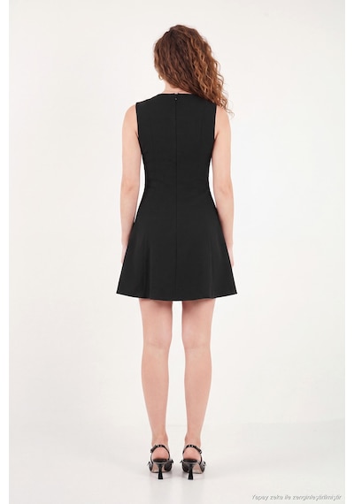 Lela A Kesim Dikiş Detaylı Mini Boy Davet Elbise Kadın Elbise 6523003 Siyah