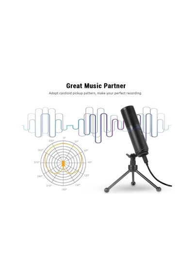 Rgb Led Profesyonel Usb Kondansatör Mikrofon 24 Bit / 96khz, Kardioid, Tak-çalıştır, Tripod Dahil, Podcast, Oyu