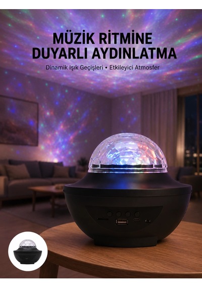 Çok Renkli Projektör Lamba Disko Topu Gece Lambası Kablosuz Karışık