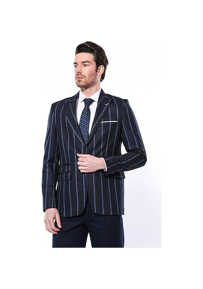 Wessi Çizgili Lacivert Slim Fit Ceket Siyah