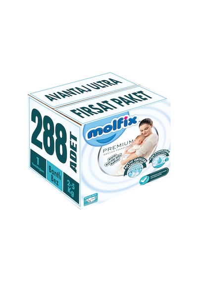 Molfix Premium Bebek Bezi Beden:1 2-5kg Yeni Doğan 288 Adet 4'lü