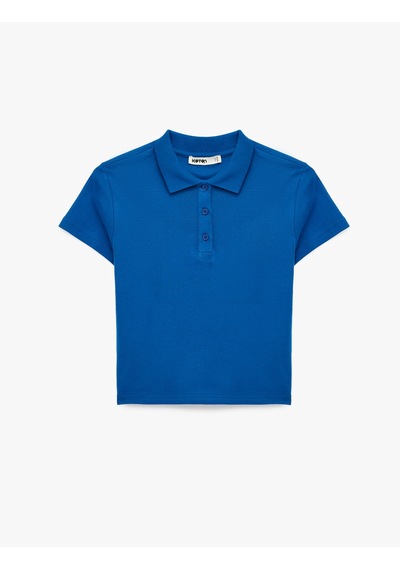 Koton Pamuklu Slim Fit Kısa Kollu Düğmeli Polo Yaka Tişört Lacivert 6sak50482ek