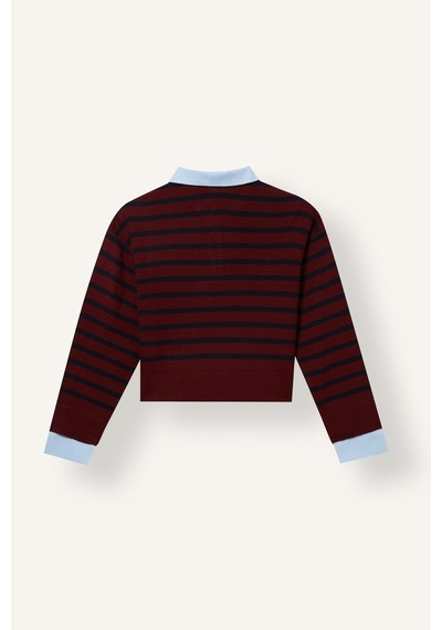 Defacto Relaxed Fit Polo Yaka Çizgili Oxford Kazak Kız Çocuk I3601a826wnbr194 Bordo-br194