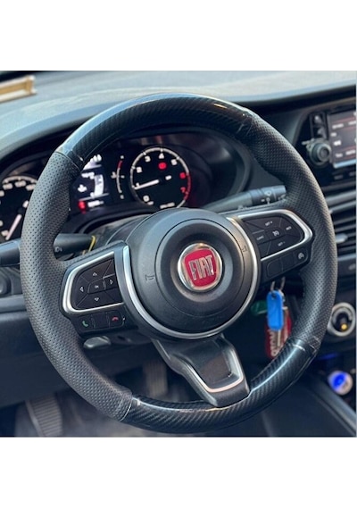 Fiat Egea Cros Ve 2024 Araca Özel Dikmeli Direksiyon Kılıfı Noktalı-microfiber Carbon Siyah