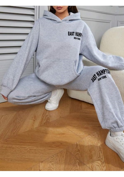 Gri East Hampton Baskılı Kapüşonlu Sweatshirt Ve Eşofman Altı Eşofman Takımı Gri Gri East Hampton Baskılı Kapüşonlu Sweatshirt Ve Eşofman Altı Eşofman Takımı Gri