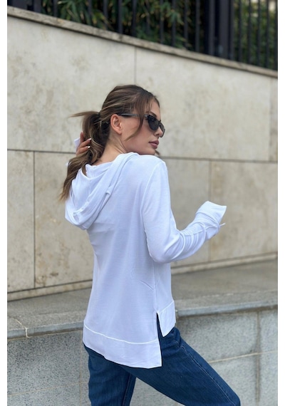 WeShaya Kadın Beyaz Uzun Kol, Yırtmaç Detaylı, Arma Ve Yazı Detaylı, Kapüşonlu Sweatshirt Bluz Beyaz WeShaya Kadın Beyaz Uzun Kol, Yırtmaç Detaylı, Arma Ve Yazı Detaylı, Kapüşonlu Sweatshirt Bluz Beyaz