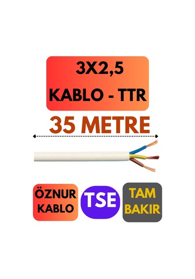 Öznur 3x2,5 Ttr Kablo Metre Seçenekli Beyaz - 35 Metre