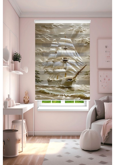 Perdeoutlet38 Enxboy Gemi Dijital Baskılı Zebra Perde-cocuk Odası-stor Perde Beyaz