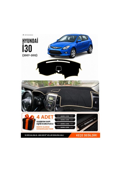 Hyundai İ30 2007-2012 Uyumlu Torpido Koruma, Torpido Örtüsü, Torpido Kılıfı - Siyah Bej