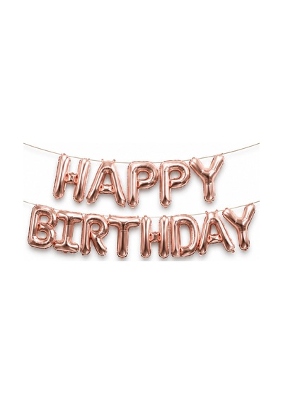 Happy Birthday Rose Gold Folyo Balon Yazı Seti 13 Parça İpli Doğum Günü Parti Süsü Dekoru Çok Renkli
