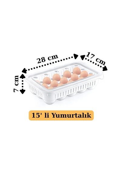 Yumurta Saklama Kabı 15'li 1 Adet, Steril Yumurtalık, Kapaklı Yumurta Organizeri Çok Renkli