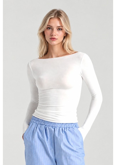 Cloudymood Kadın Ultra Soft Kayık Yaka Ekru Bluz Ekru - 892430116 Ekru