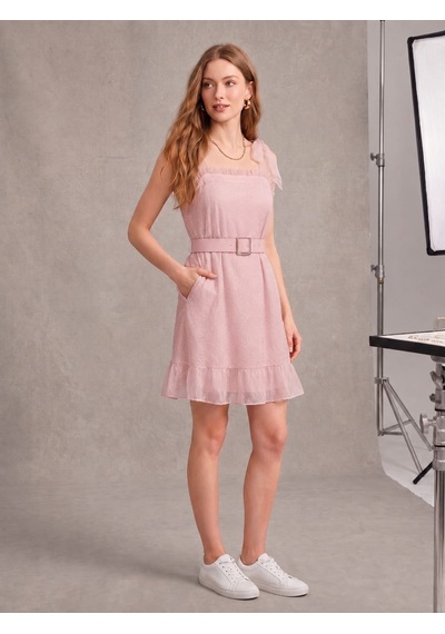 Do Kadın Slim Fit Bel Detaylı Elbise Rahat Şık Zarif Pembe