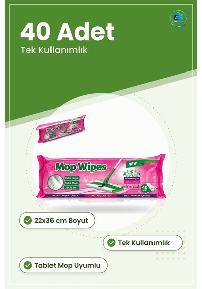Tablet Mop Havlusu Temizlik Bezi 40 Adet 22x36 Cm Extra Large Kal Çok Renkli