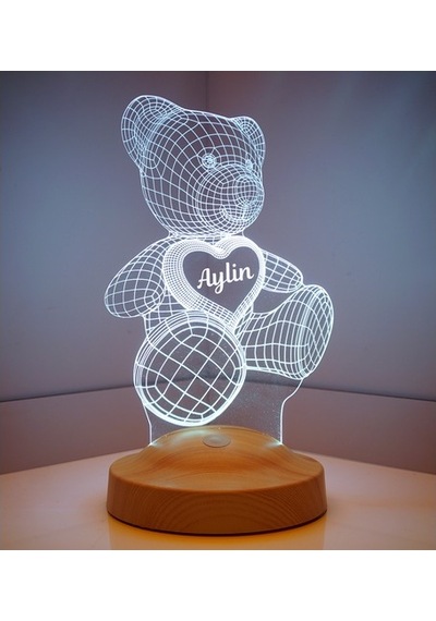 3D Led Lamba 3 Boyutlu Ayı Teddy Kişiye Özel Hediye Gecelambası