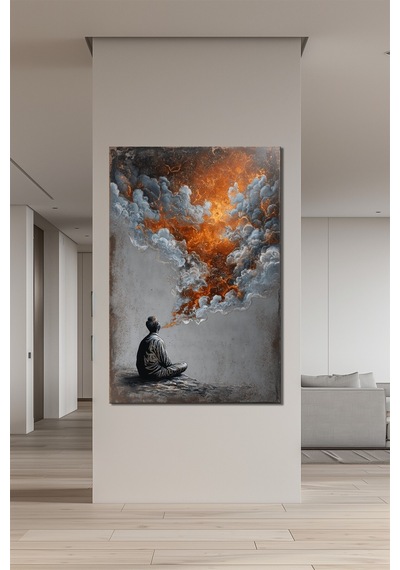 Meditasyon Duman Bulutu Baskılı Cam Tablo Soyut Enerji Ve Düşünce Duvar Dekoru