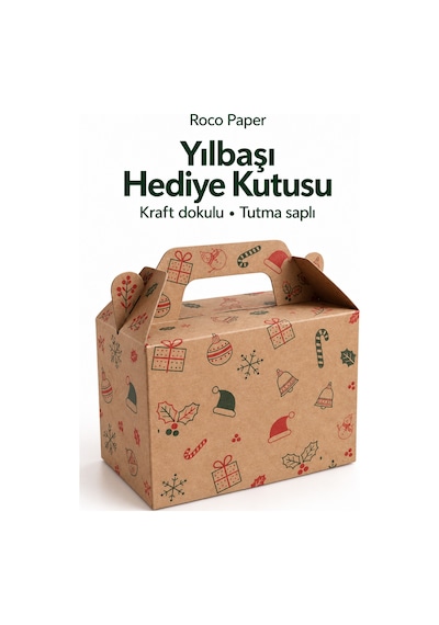 Tutmalı Yılbaşı Desenli Kraft Ambalaj Ve Hediye Kutusu 2 Adet - 1