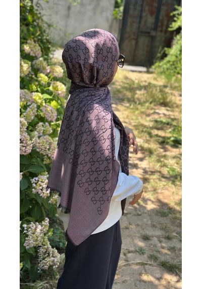 Miorel Scarfs İnce Kumaş G Desen Pamuklu Şal Yün İpek Şal 4 Mevsim Çift Taraflı Lila