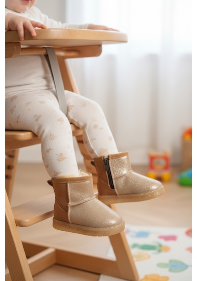 Ayakmod Taba Simli İçi Kürklü Fermuarlı Bebek Bot 1212 B Taba
