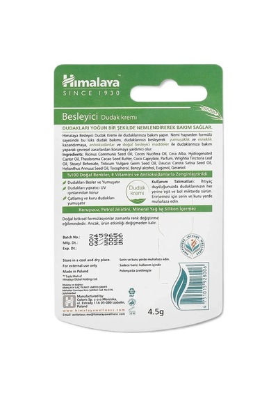 Himalaya Buğday Tohum Yağı İçerikli Besleyici Dudak Bakım Kremi 3 x 4.5 G