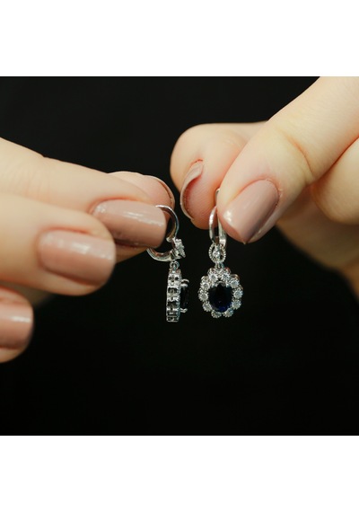 Lova Pırlantalı Oval Safir Anturaj Küpe -  3070014