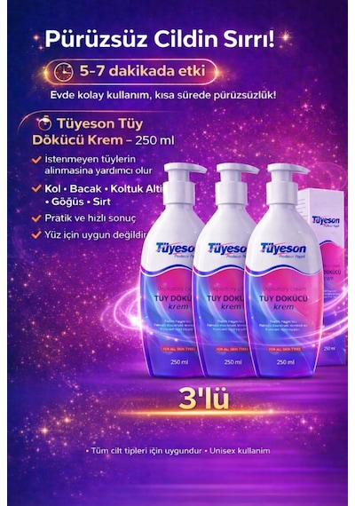 Tüyeson Tüy Dökücü Krem 3 x 250 ML