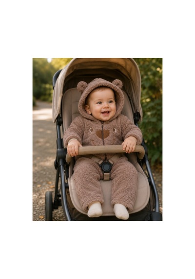 Omeca Concept Ayıcık Detaylı Kapüşonlu Peluş Bebek Tulum Kahverengi