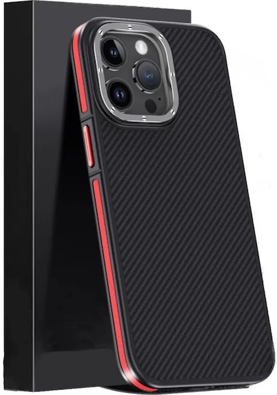 Joko Apple Uyumlu iPhone 15 Pro Max Kılıf Aramid 600d Kevlar Karbon Fiber Magsafe Kapak - Kırmızı Resimdeki