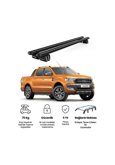 Pençe Ford Ranger Ara Atkı 2012 Ve Sonrası Uyumlu Siyah Ara Atkı Port Bagaj Tavan Barı
