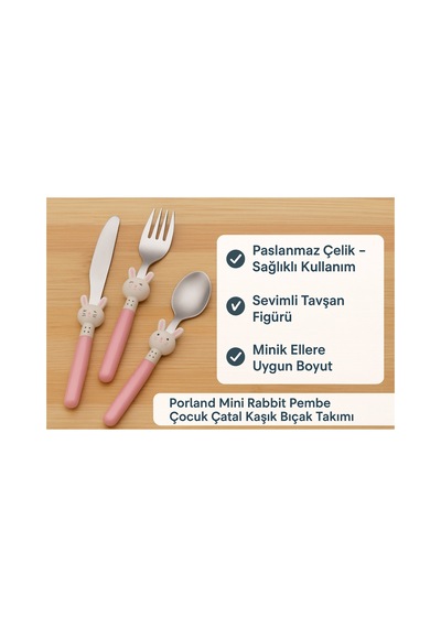Mini Rabbit Pembe Çocuk Çatal Bıçak Takımı Renkli
