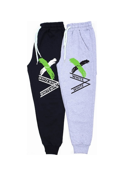 Fyk Kids 2 Li Fermuarlı, Baskılı X Collection Erkek Çocuk Eşofman Altı Gri - Siyah