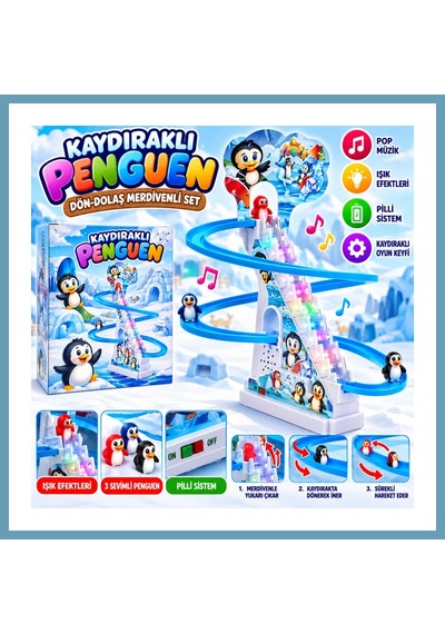 Bezos Dmn2021-4 Kaydıraklı Dön-dolaş Merdivenli Penguen Seti Mbt06 Çok Renkli