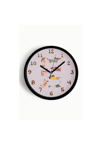 Sevimli Köpekler Modern Duvar Saati - Çocuk Odası Duvar Saati - 30cm - Önü Camlı Siyah Kasa-jh1118 Siyah