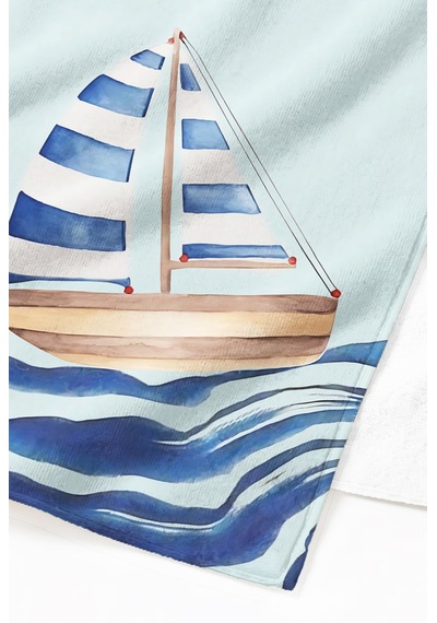 Yelkenli Marine Mavi Plaj Havlusu - Akdeniz Nautical Minimal Açık Hızlı Kuruyan Mikrofiber Havlu Mat Şakayık