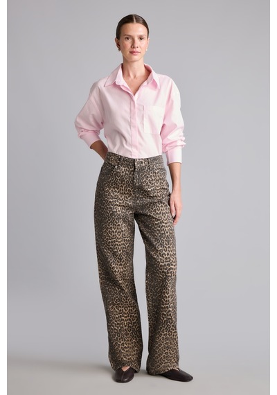 Defacto Leopar Desenli Straight Fit Cepli Normal Bel Uzun Gabardin Pantolon I8221ax26wnbn341 Kahve-bn341