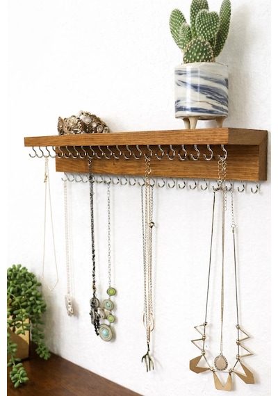 50cm 42kanca Kolye Asma Aparatı Kolye Askısı Metal Takı Standı Ahşap Duvar Askılık & Anahtarlık
