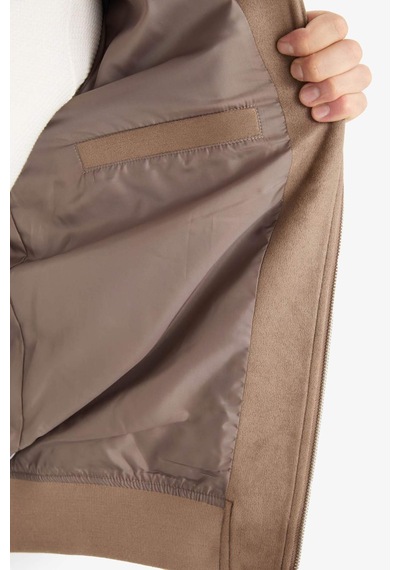 Defacto Slim Fit Dar Kesim Dik Yaka Fermuarlı Süet Mont D1524ax25aubn267 Kahve