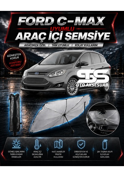 Ford C-max Araç Ön Cam Güneşliği Katlanabilir Şemsiye Oto Güneşlik Uv Korumalı Gölgelik Araba Oto Şemsiyesi