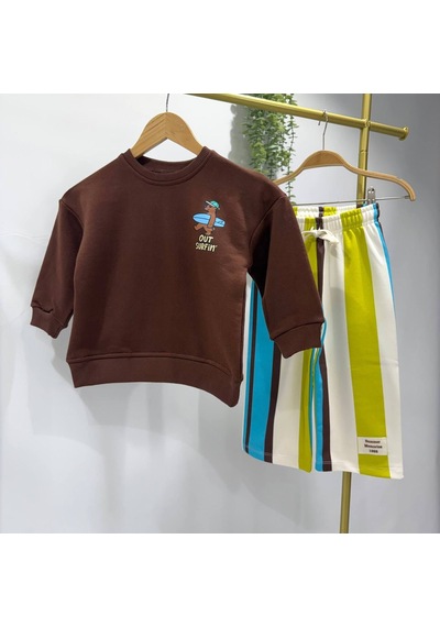Out Surfin Baskılı Sweatshirt Çizgili Nakış Detaylı Eşofman Unisex 3ip Alt Üst Takım Kahverengi Out Surfin Baskılı Sweatshirt Çizgili Nakış Detaylı Eşofman Unisex 3ip Alt Üst Takım Kahverengi