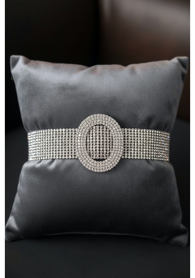 Valmont Accessories Kristal Taşlı 25+10 Cm Choker Işıltılı Şık Kadın 11 Sıra Su Yolu Tasma Kolye Gümüş