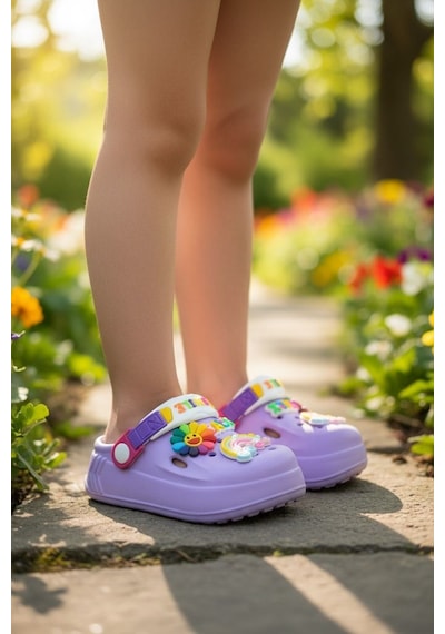 Calx Kız Bebek-çocuk Tavşan Figürlü Kaydırmaz Taban Terlik Sandalet Bnt9047 Lila