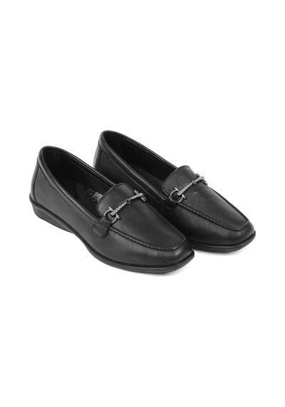 Kadın Siyah Tokalı Deri Loafer