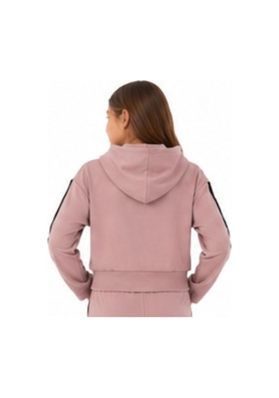 İrem Çocuk Giyim Kız Çocuk Kolu Şerit Detaylı Çıtçıt Modelli Kapüşonlu Pudra Renk Kısa Sweatshirt Pudra