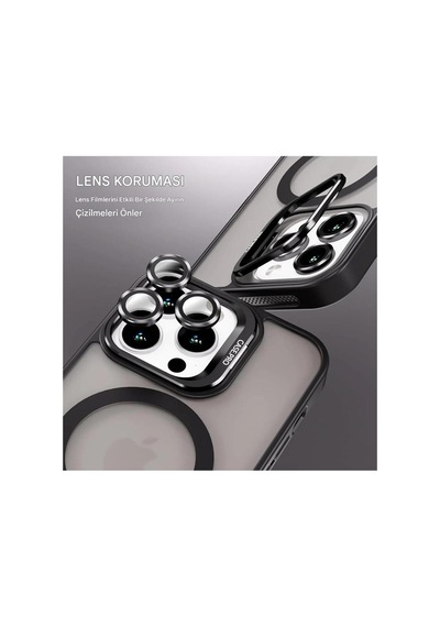İphone 11 Uyumlu Magsafe Kılıf Mıknatıslı Standlı Darbeye Dayanıklı Mat Şeffaf Arka Kapak Lens Hediyeli Siyah